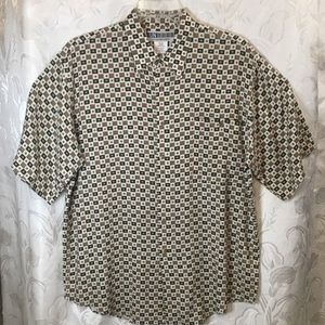 UNTIED Green White Short Sleeve Button Up Shirt